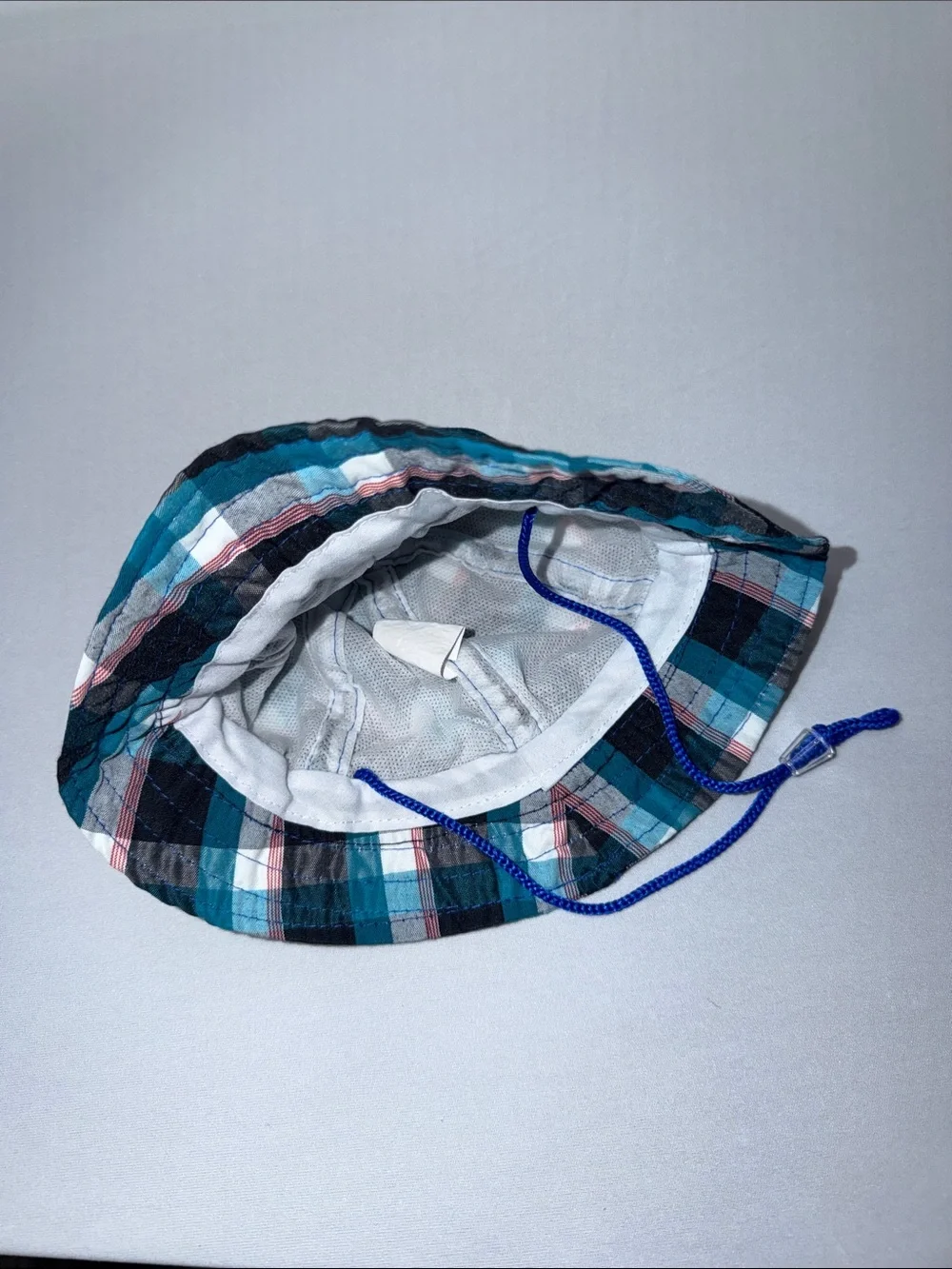 Kids Plaid Sun Hat with Chin Cord - Blue